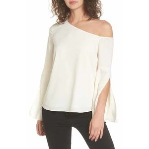 Cooper & Ella White Elin Sheer One Shoulder Blouse